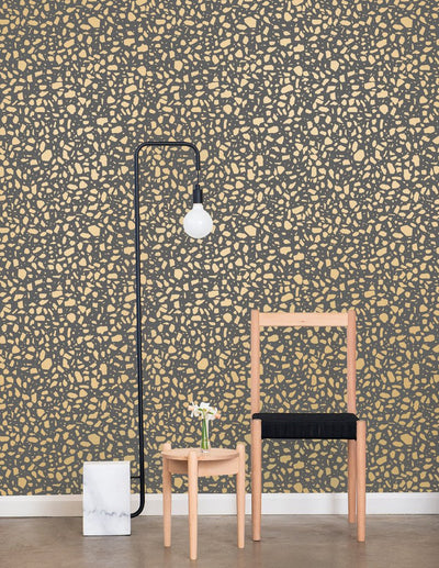 product image for Ibo Wallpaper in Gold on Charcoal design by Thatcher Studio 96