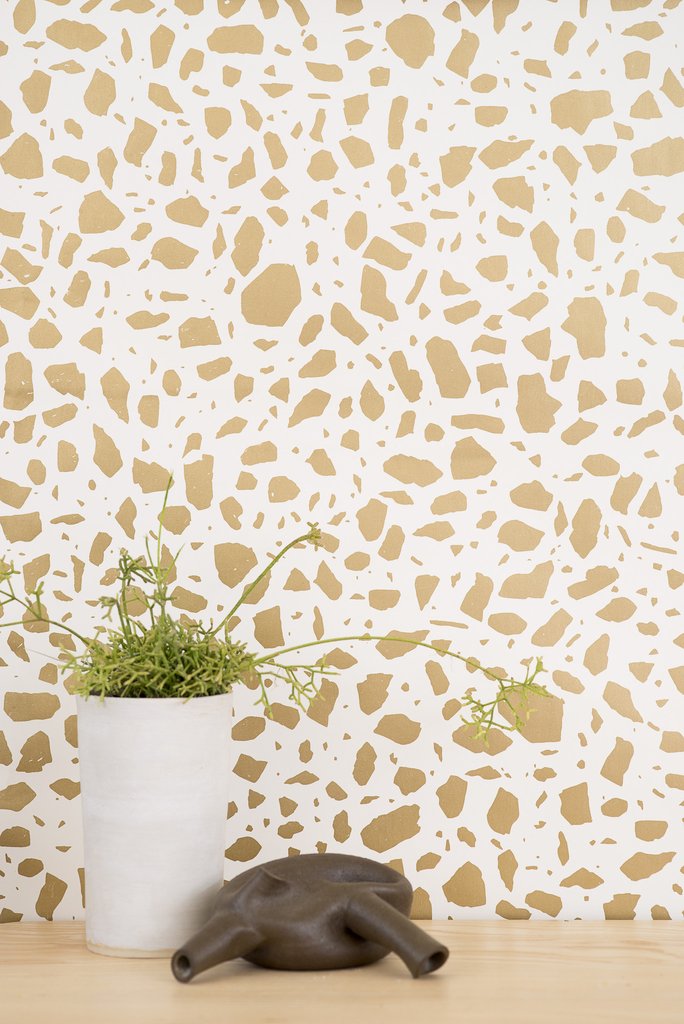 media image for Ibo Wallpaper in Gold on Cream design by Thatcher Studio 249