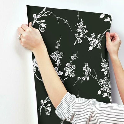 product image for Imperial Blossoms Branch Wallpaper in Black and White from the Silhouettes Collection by York Wallcoverings 46