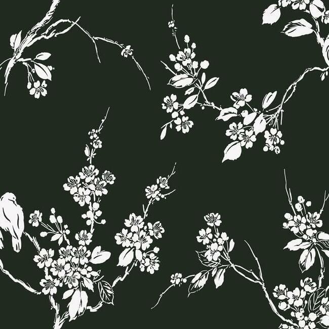 media image for Imperial Blossoms Branch Wallpaper in Black and White from the Silhouettes Collection by York Wallcoverings 229