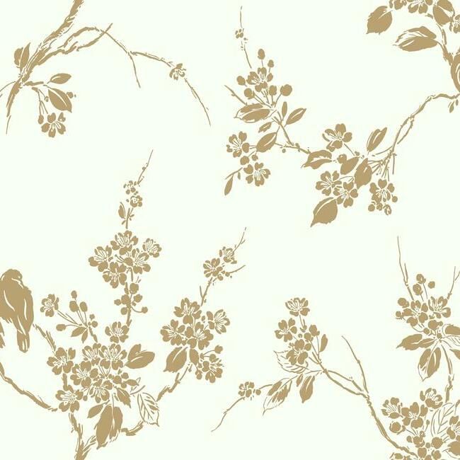 media image for Imperial Blossoms Branch Wallpaper in Gold and White from the Silhouettes Collection by York Wallcoverings 290