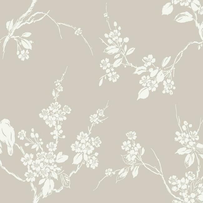 media image for Imperial Blossoms Branch Wallpaper in Grey and White from the Silhouettes Collection by York Wallcoverings 281