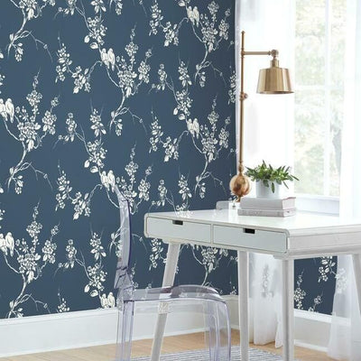 product image for Imperial Blossoms Branch Wallpaper in Navy from the Silhouettes Collection by York Wallcoverings 7