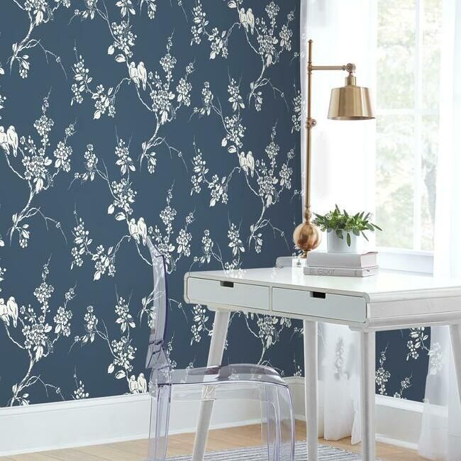 media image for Imperial Blossoms Branch Wallpaper in Navy from the Silhouettes Collection by York Wallcoverings 232