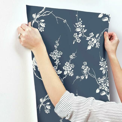 product image for Imperial Blossoms Branch Wallpaper in Navy from the Silhouettes Collection by York Wallcoverings 80