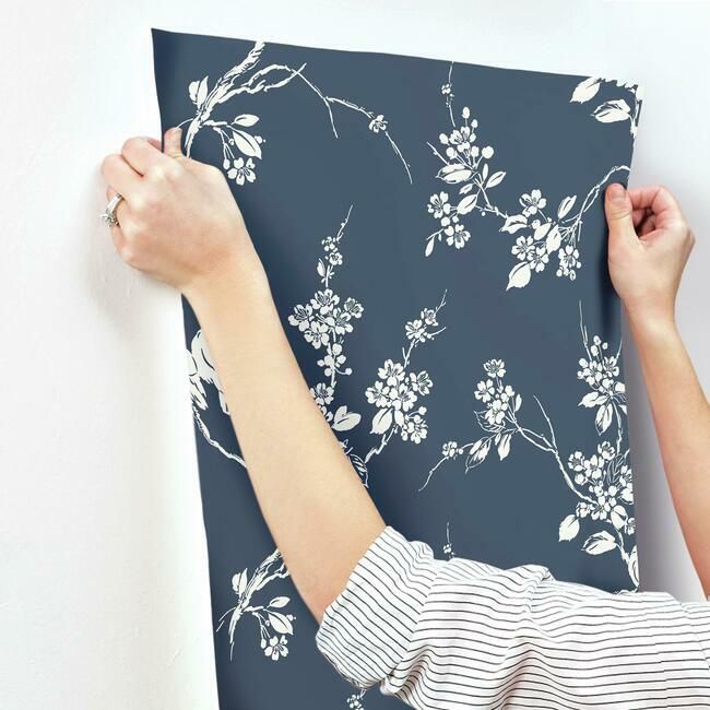 media image for Imperial Blossoms Branch Wallpaper in Navy from the Silhouettes Collection by York Wallcoverings 254