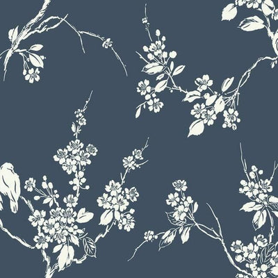 product image of Imperial Blossoms Branch Wallpaper in Navy from the Silhouettes Collection by York Wallcoverings 576