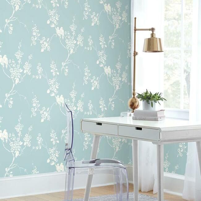 media image for Imperial Blossoms Branch Wallpaper in Robin Egg Blue from the Silhouettes Collection by York Wallcoverings 282