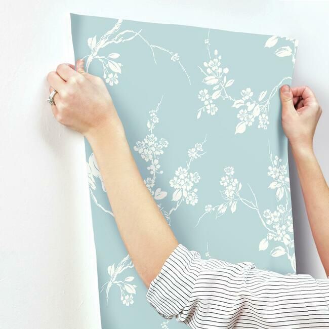 media image for Imperial Blossoms Branch Wallpaper in Robin Egg Blue from the Silhouettes Collection by York Wallcoverings 20
