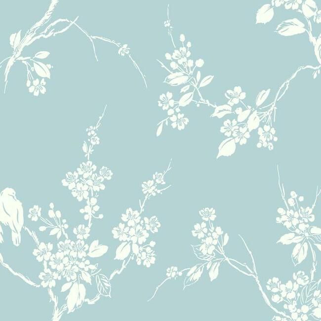 media image for Imperial Blossoms Branch Wallpaper in Robin Egg Blue from the Silhouettes Collection by York Wallcoverings 298