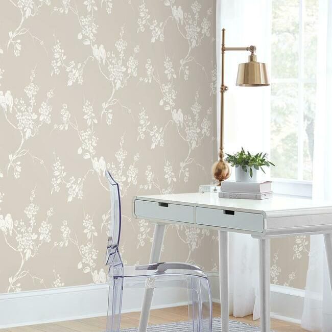 media image for Imperial Blossoms Branch Wallpaper in Taupe from the Silhouettes Collection by York Wallcoverings 269
