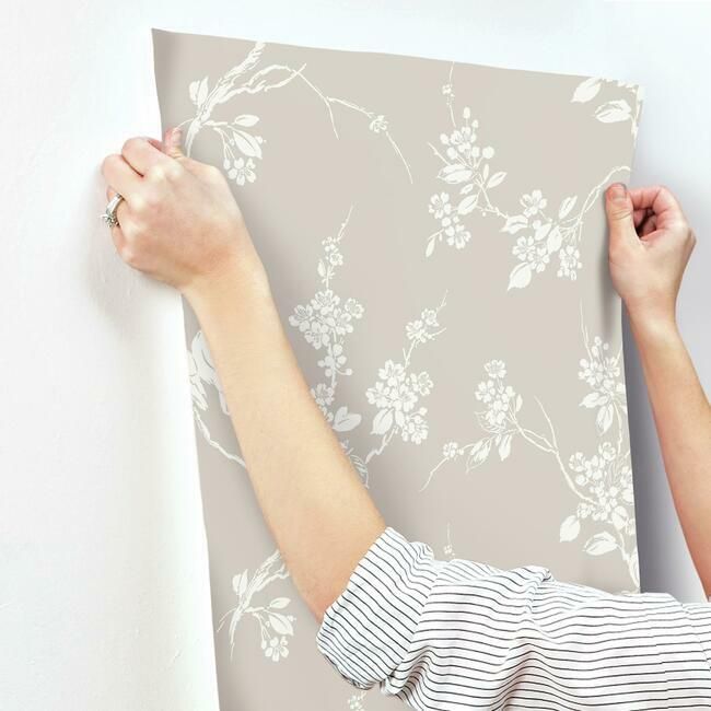 media image for Imperial Blossoms Branch Wallpaper in Taupe from the Silhouettes Collection by York Wallcoverings 232