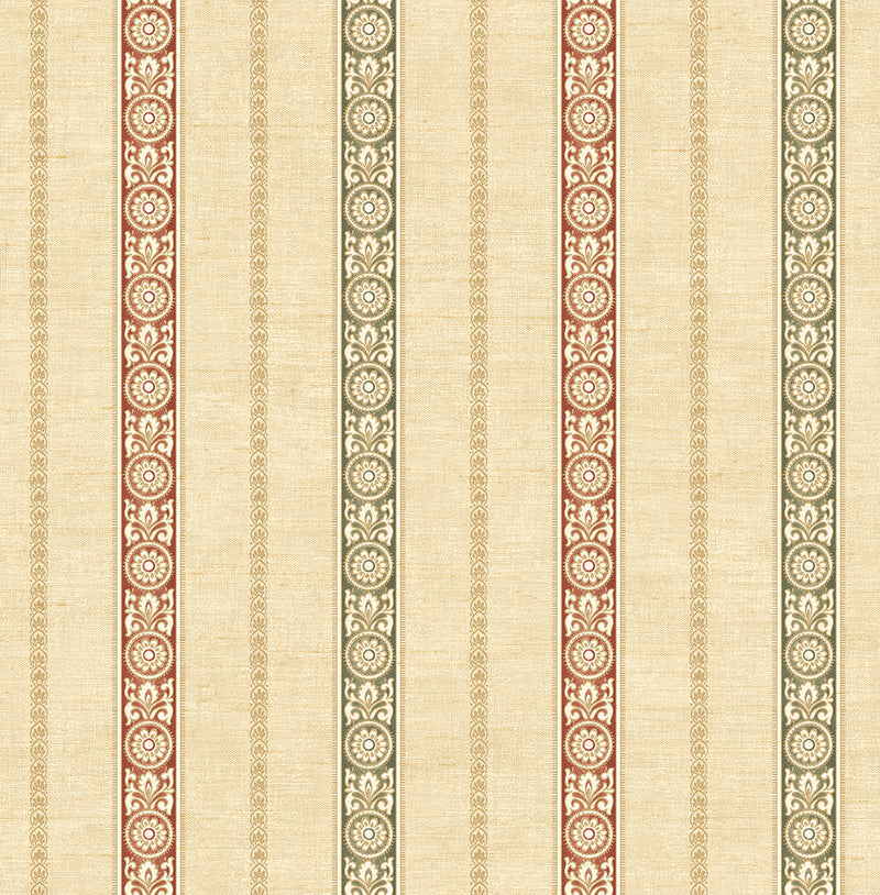 media image for Imperial Stripe Wallpaper in Red & Gold from the Caspia Collection by Wallquest 283