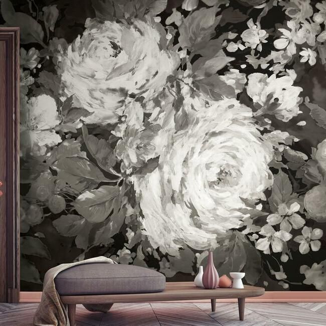 media image for Impressionist Floral Wall Mural in Grey and Neutral from the Murals Resource Library by York Wallcoverings 271