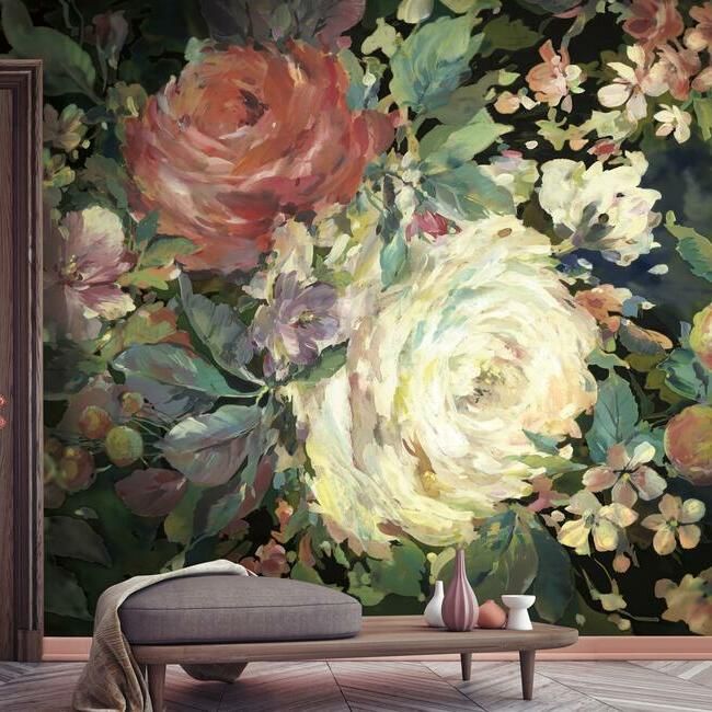 media image for Impressionist Floral Wall Mural in Red and Black from the Murals Resource Library by York Wallcoverings 259