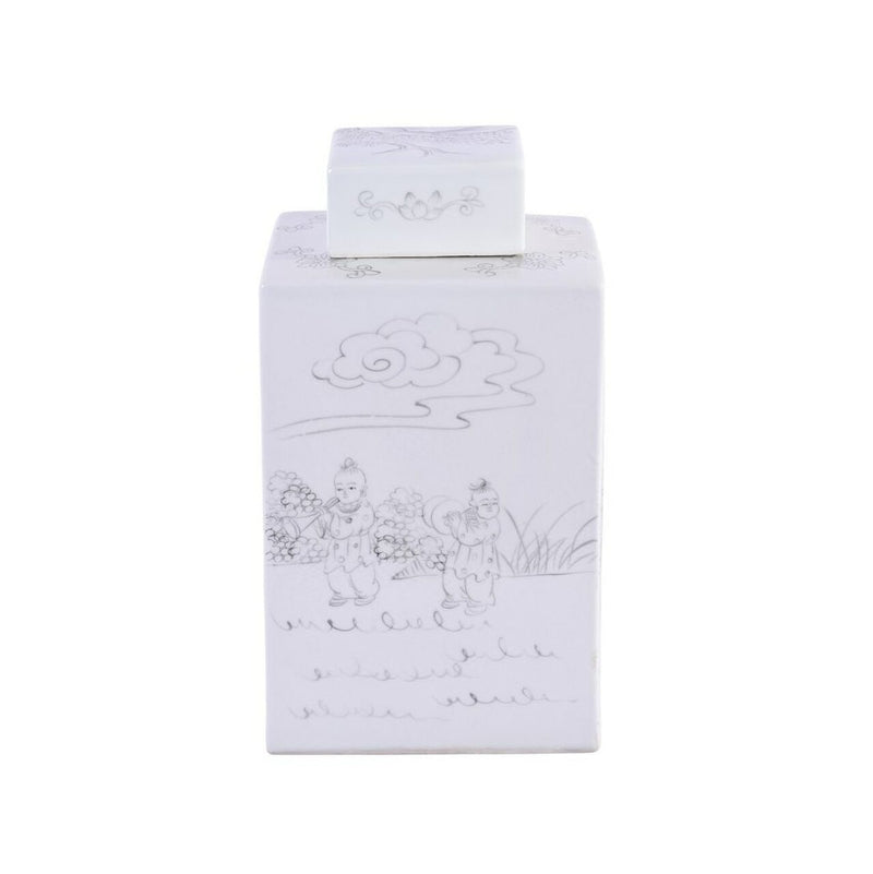 media image for Ink Painting Square Tea Jar with Playful Kids 293