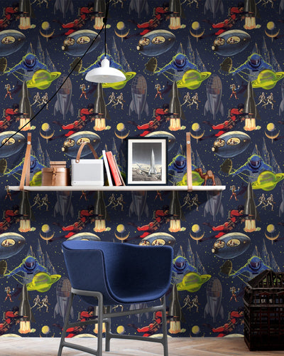 product image for Intergalactic Wallpaper In Blue, Red, and Green from the Eclectic Collection by Mind the Gap 93