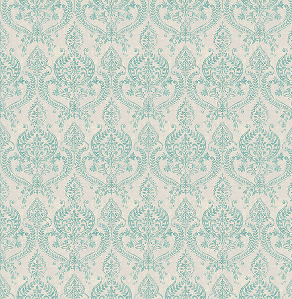 Shop Sample Isla Turquoise Petite Damask Wallpaper from the Kismet