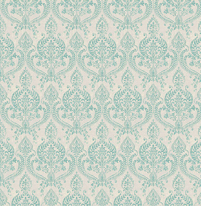 product image of sample isla turquoise petite damask wallpaper from the kismet collection by brewster home fashions 1 563