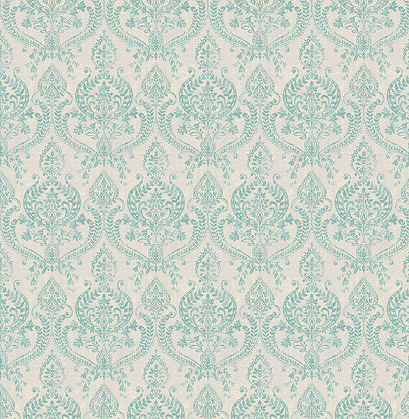 media image for sample isla turquoise petite damask wallpaper from the kismet collection by brewster home fashions 1 294