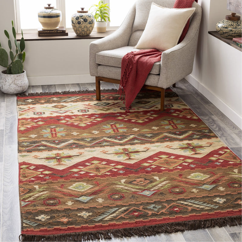 media image for Jewel Tone JT-8 Hand Woven Rug in Khaki & Dark Red by Surya 251