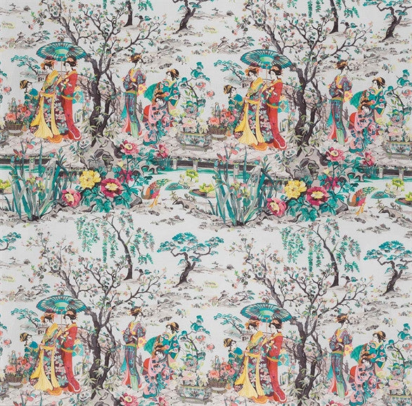 media image for Japanese Garden Fabric in Teal and Fuchsia from the Enchanted Gardens Collection by Osborne & Little 261