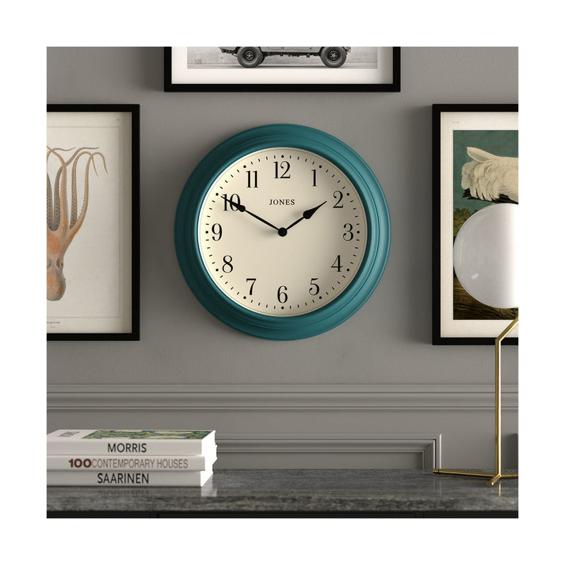 media image for Jones Supper Club Wall Clock in Peacock Blue 241