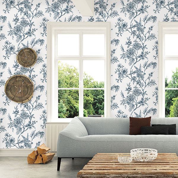 media image for Jessamine Floral Trail Wallpaper in Blue from the Moonlight Collection by Brewster Home Fashions 287