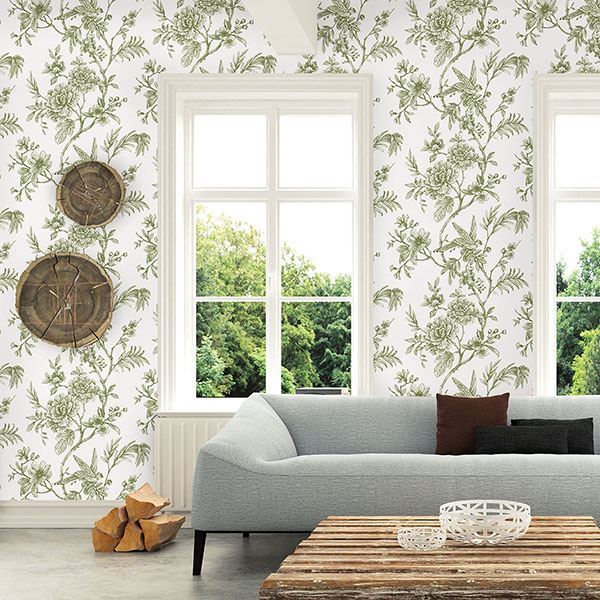 media image for Jessamine Floral Trail Wallpaper in Green from the Moonlight Collection by Brewster Home Fashions 279