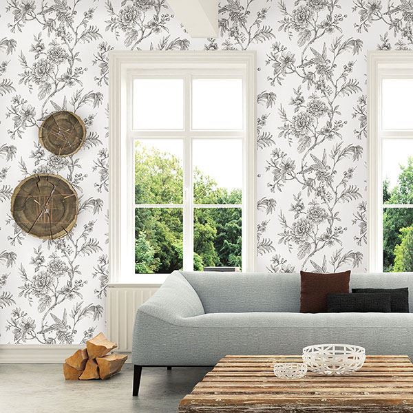 media image for Jessamine Floral Trail Wallpaper in Grey from the Moonlight Collection by Brewster Home Fashions 231