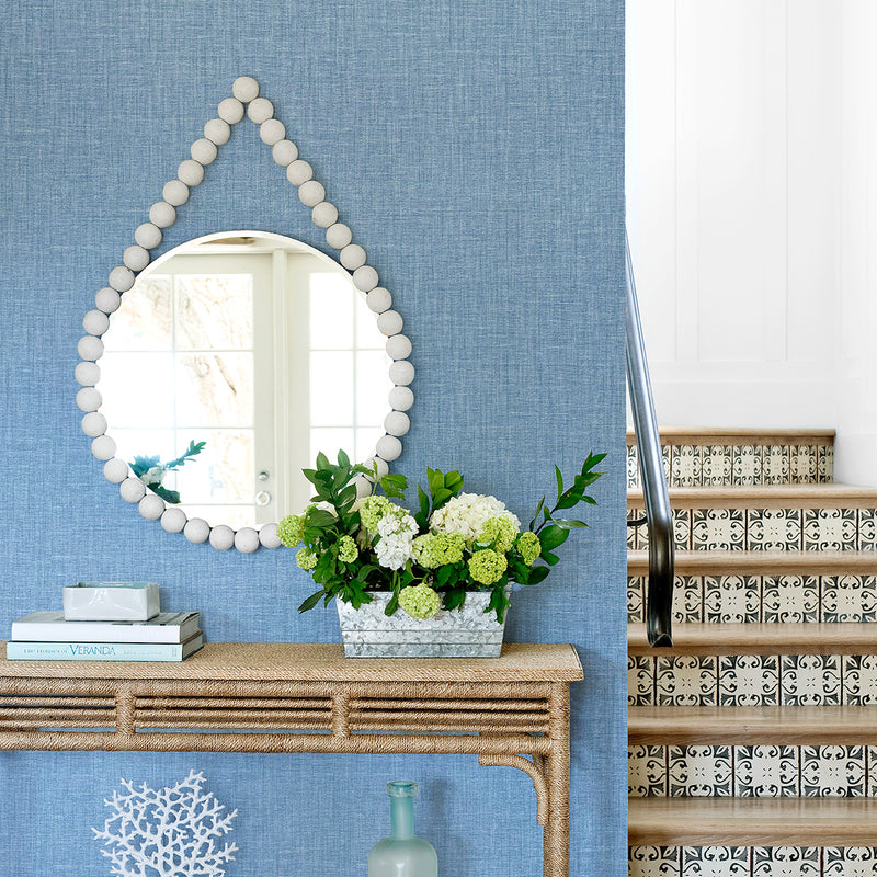 media image for Jocelyn Faux Fabric Wallpaper in Blue from the Pacifica Collection by Brewster Home Fashions 211
