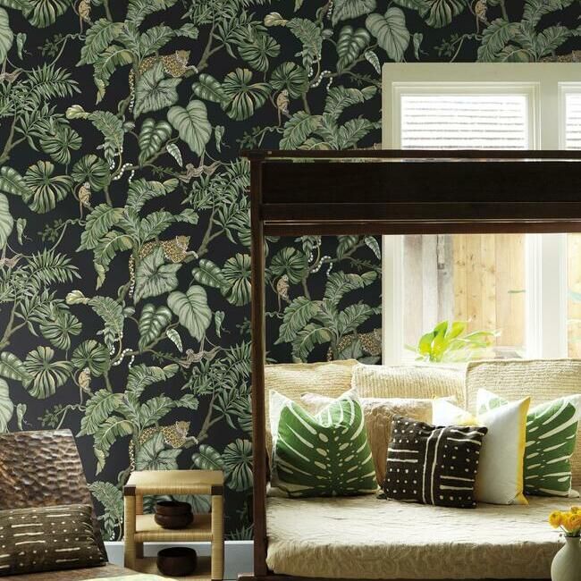 media image for Jungle Cat Wallpaper in Black from the Traveler Collection by Ronald Redding 293
