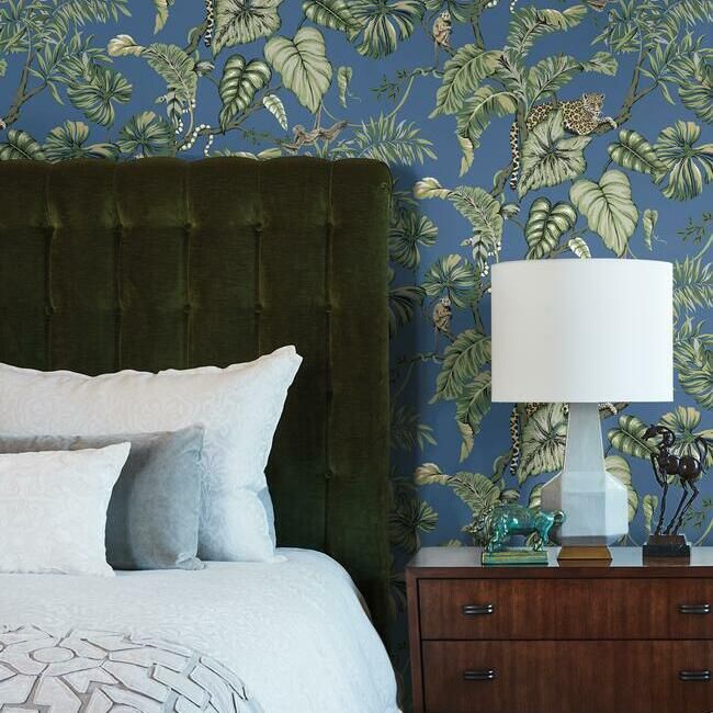 media image for Jungle Cat Wallpaper in Blue from the Traveler Collection by Ronald Redding 218