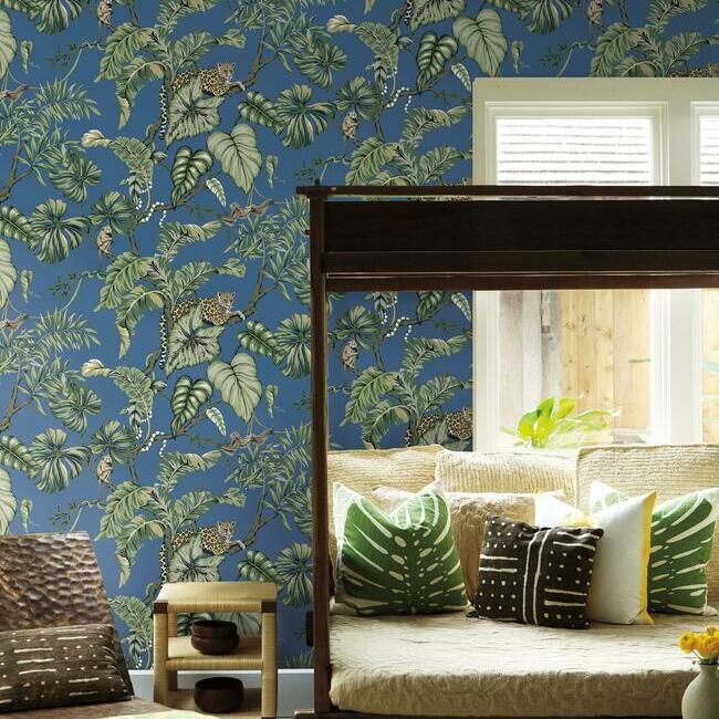 media image for Jungle Cat Wallpaper in Blue from the Traveler Collection by Ronald Redding 242