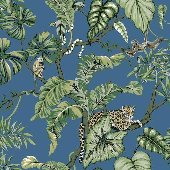 media image for Jungle Cat Wallpaper in Blue from the Traveler Collection by Ronald Redding 241