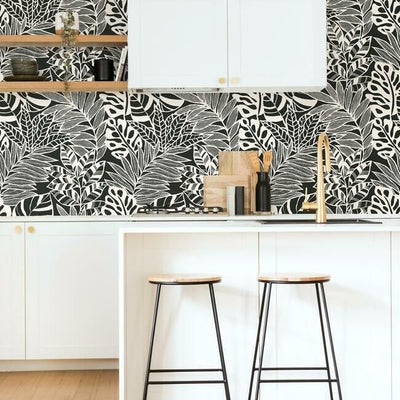 product image for Jungle Leaves Wallpaper in Black and White from the Silhouettes Collection by York Wallcoverings 12