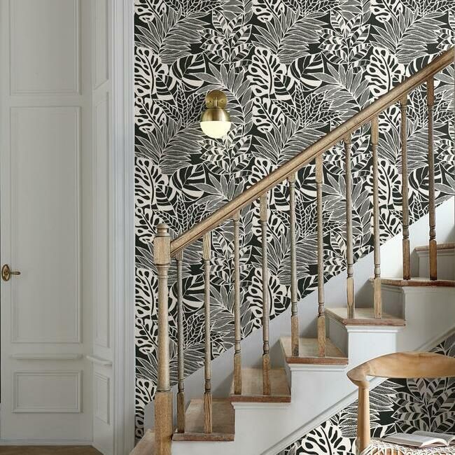 media image for Jungle Leaves Wallpaper in Black and White from the Silhouettes Collection by York Wallcoverings 257