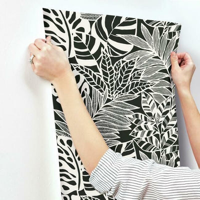 product image for Jungle Leaves Wallpaper in Black and White from the Silhouettes Collection by York Wallcoverings 56