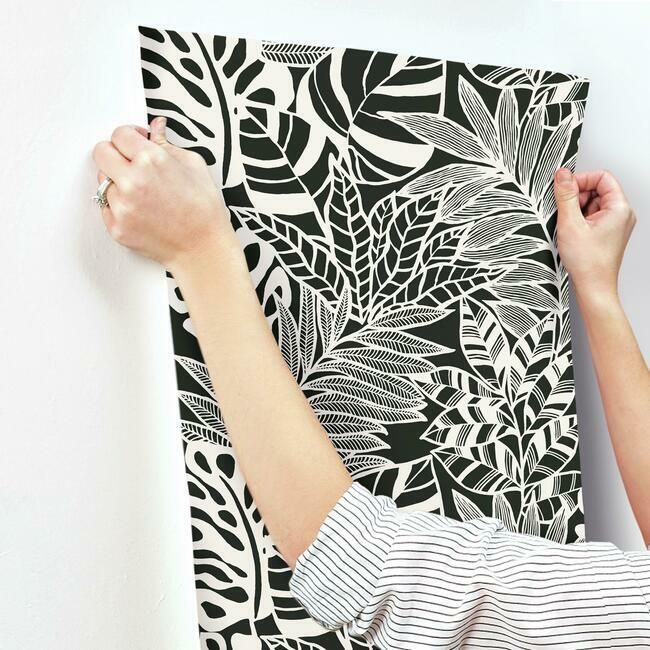 media image for Jungle Leaves Wallpaper in Black and White from the Silhouettes Collection by York Wallcoverings 222