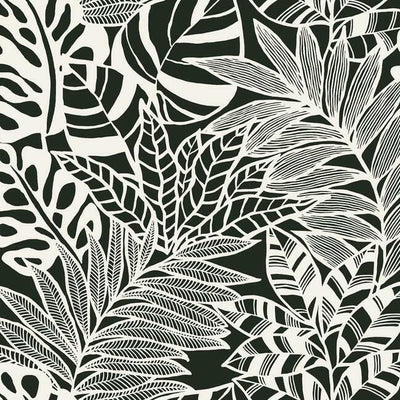 product image of Jungle Leaves Wallpaper in Black and White from the Silhouettes Collection by York Wallcoverings 55