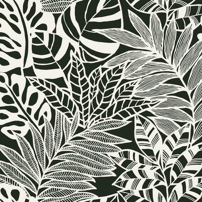 media image for Jungle Leaves Wallpaper in Black and White from the Silhouettes Collection by York Wallcoverings 212
