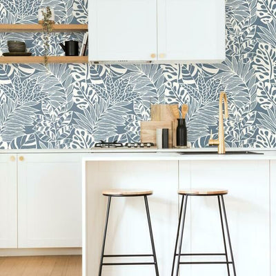 product image for Jungle Leaves Wallpaper in Blue from the Silhouettes Collection by York Wallcoverings 98