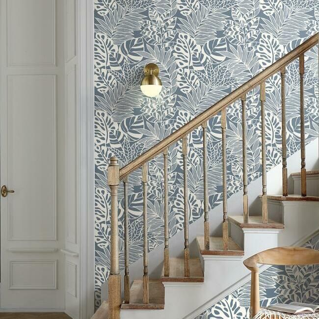 media image for Jungle Leaves Wallpaper in Blue from the Silhouettes Collection by York Wallcoverings 247