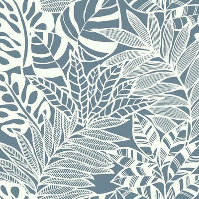 product image of sample jungle leaves wallpaper in blue from the silhouettes collection by york wallcoverings 1 528