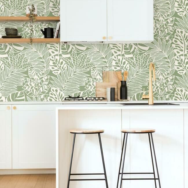 media image for Jungle Leaves Wallpaper in Green from the Silhouettes Collection by York Wallcoverings 246