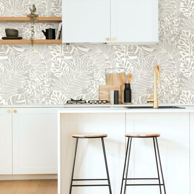 media image for Jungle Leaves Wallpaper in Grey from the Silhouettes Collection by York Wallcoverings 229
