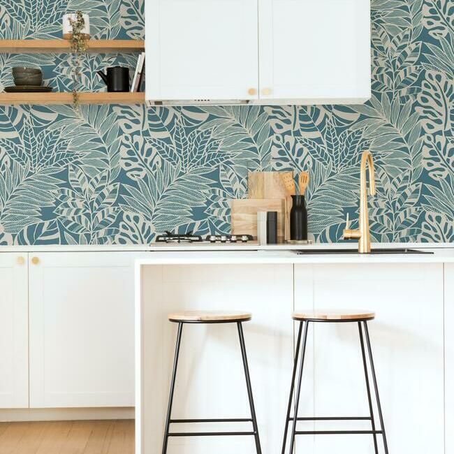 media image for Jungle Leaves Wallpaper in Teal from the Silhouettes Collection by York Wallcoverings 23