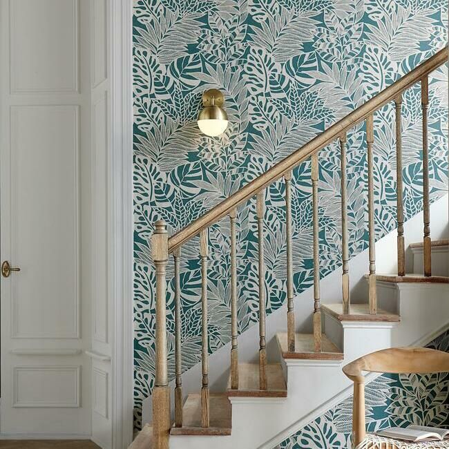 media image for Jungle Leaves Wallpaper in Teal from the Silhouettes Collection by York Wallcoverings 293