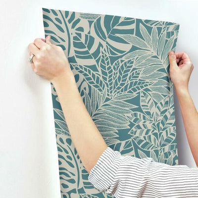 product image for Jungle Leaves Wallpaper in Teal from the Silhouettes Collection by York Wallcoverings 77