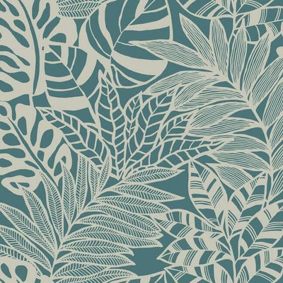 product image of Jungle Leaves Wallpaper in Teal from the Silhouettes Collection by York Wallcoverings 575